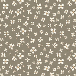 Daisy Blooms - Ditsy Mini Khaki green 