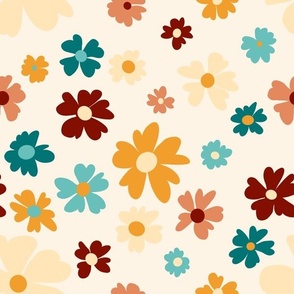 Groovy Floral Cream- Medium Scale