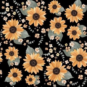 Sunflowers Black- Medium