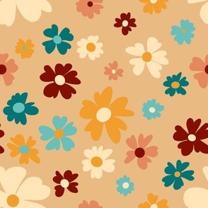 Groovy Floral Tan- Medium Scale