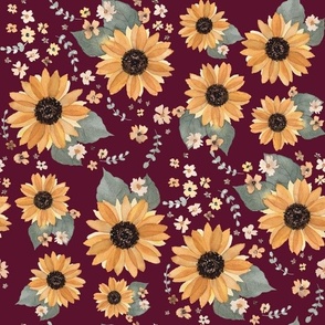Sunflowers Maroon- Medium
