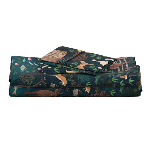 Little Cottage in the Woodland playmat dark blue 