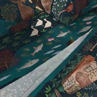 Little Cottage in the Woodland playmat dark blue 