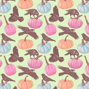 Pastel Pumpkins and Crows Mint