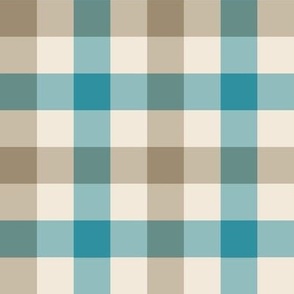 $ Uplifting Turquoise and Soft Taupe and Cream Gingham Check, classic and timeless: large scale for wallpaper, home decor, lampshades and pillows