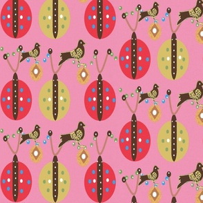 1940's Retro Ladybugs, Bird  Garden