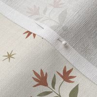 Custom Carol Woven Textured Thistle Stars terracotta_ green and cream