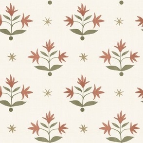 Custom Carol Woven Textured Thistle Stars terracotta_ green and cream