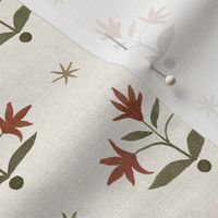 Custom Textured Thistle Stars terracotta_ green and cream