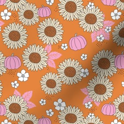 Pumpkin patch and sunflower field boho garden design burnt orange pink beige