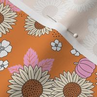 Pumpkin patch and sunflower field boho garden design burnt orange pink beige