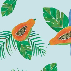 Summer watercolor Pattern with Parrot and Papaya 