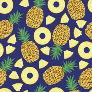 Night Pineapple Cocktail // Normal Scale // Tropical Fruits // Pina Colada Party // Yellow Pinnaple Blue Background