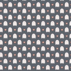 white ghost on gray background with light orange heart