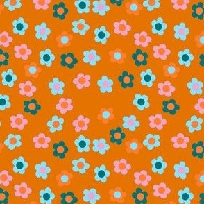 Groovy 60s70s  Ditsy Retro Flowers on Burnt Orange