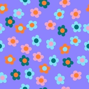 Groovy 60s 70s Ditsy Retro Flowers on Purple