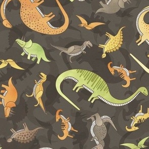 Ditsy Dinos Small Brown- Happy Dinosaurs Coordinate- Adventure- Orange- Green- Yellow- Brown- Home Decor- Earth Tones Wallpaper- Dino Nursery Wallpaper- Dinosaur Wallpaper- Paleontology