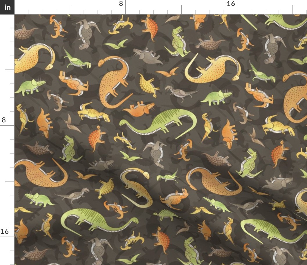 Ditsy Dinos Small Brown- Happy Dinosaurs Coordinate- Adventure- Orange- Green- Yellow- Brown- Home Decor- Earth Tones Wallpaper- Dino Nursery Wallpaper- Dinosaur Wallpaper- Paleontology