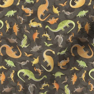 Ditsy Dinos Mini Brown- Happy Dinosaurs Coordinate- Adventure- Orange- Green- Yellow- Brown- Home Decor- Dino Nursery Wallpaper- Dinosaur Wallpaper- Paleontology