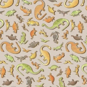 Ditsy Dinos Mini Beige- Taupe- Happy Dinosaurs Coordinate- Adventure- Orange- Green- Yellow- Brown- Home Decor- Dino Nursery Wallpaper- Dinosaur Wallpaper- Paleontology