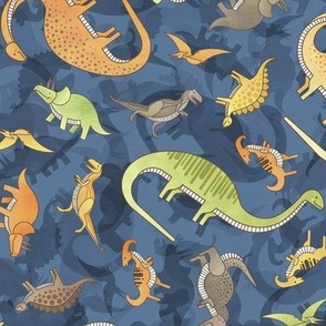 Ditsy Dinos Small Indigo- Happy Dinosaurs Coordinate- Adventure- Orange- Green- Yellow- Brown- Home Decor- Dino Nursery Wallpaper- Dinosaur Wallpaper- Paleontology