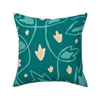 Climbing Vines - medium scale - teal and light cream - leaves, botanical, nature, fall