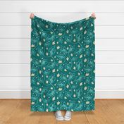 Climbing Vines - medium scale - teal and light cream - leaves, botanical, nature, fall