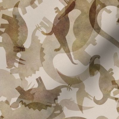 Ditsy Dinos Silhouette Large Brown- Happy Dinosaurs Coordinate- Adventure- Beige- Taupe- Brown- Home Decor- Dino Nursery Wallpaper- Dinosaur Wallpaper- Paleontology- Camo- Camouflage