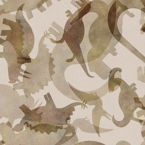 Ditsy Dinos Silhouette Large Brown- Happy Dinosaurs Coordinate- Adventure- Beige- Taupe- Brown- Home Decor- Dino Nursery Wallpaper- Dinosaur Wallpaper- Paleontology- Camo- Camouflage