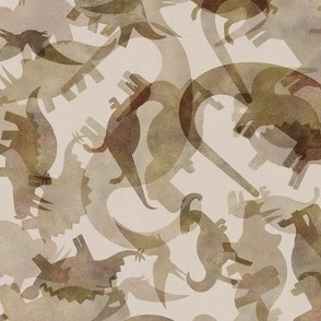 Ditsy Dinos Silhouette Medium Brown- Happy Dinosaurs Coordinate- Adventure- Beige- Taupe- Brown- Home Decor-- Dino Nursery Wallpaper- Dinosaur Wallpaper- Paleontology- Camo- Camouflage