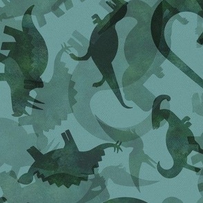 Ditsy Dinos Silhouette Large Teal- Happy Dinosaurs Coordinate- Adventure- Orange- Green- Yellow- Brown- Orange- Home Decor- Dino Nursery Wallpaper- Dinosaur Wallpaper- Paleontology- Camo- Camouflage