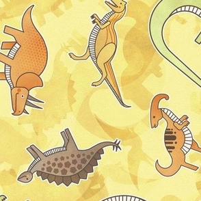 Ditsy Dinos Large Yellow- Happy Dinosaurs Coordinate- Adventure- Orange- Green- Yellow- Brown- Home Decor- Wallpaper
