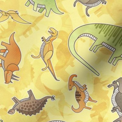 Ditsy Dinos Medium Yellow- Happy Dinosaurs Coordinate- Adventure- Orange- Green- Yellow- Brown- Home Decor- Wallpaper
