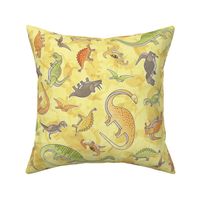 Ditsy Dinos Medium Yellow- Happy Dinosaurs Coordinate- Adventure- Orange- Green- Yellow- Brown- Home Decor- Wallpaper