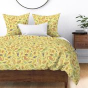 Ditsy Dinos Medium Yellow- Happy Dinosaurs Coordinate- Adventure- Orange- Green- Yellow- Brown- Home Decor- Wallpaper