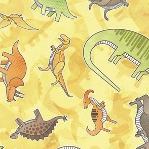 Ditsy Dinos Medium Yellow- Happy Dinosaurs Coordinate- Adventure- Orange- Green- Yellow- Brown- Home Decor- Wallpaper