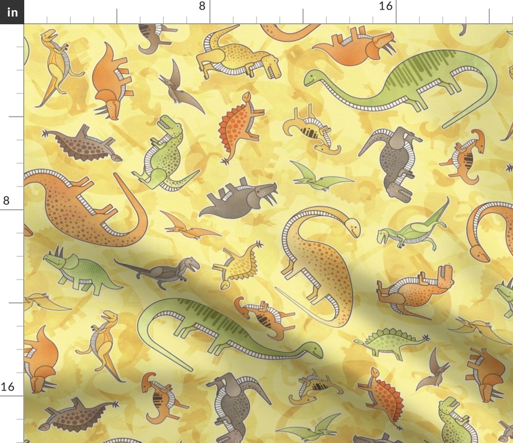 Ditsy Dinos Medium Yellow- Happy Dinosaurs Coordinate- Adventure- Orange- Green- Yellow- Brown- Home Decor- Wallpaper