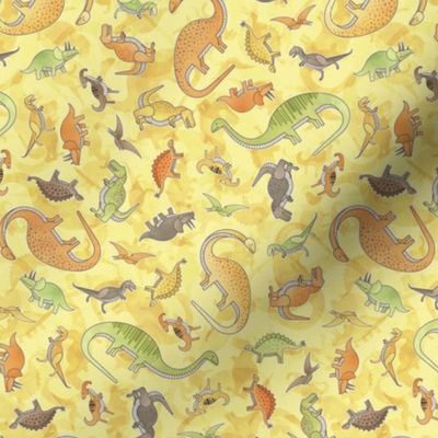 Ditsy Dinos Mini Yellow- Happy Dinosaurs Coordinate- Adventure- Orange- Green- Yellow- Brown- Home Decor- Dino Nursery Wallpaper- Dinosaur Wallpaper- Paleontology