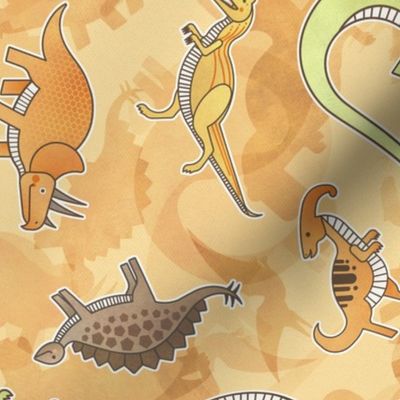 Ditsy Dinos Large Orange- Happy Dinosaurs Coordinate- Adventure- Orange- Green- Yellow- Brown- Home Decor- Wallpaper