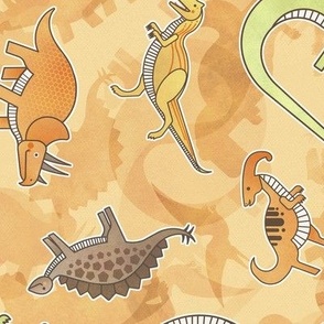 Ditsy Dinos Large Orange- Happy Dinosaurs Coordinate- Adventure- Orange- Green- Yellow- Brown- Home Decor- Wallpaper