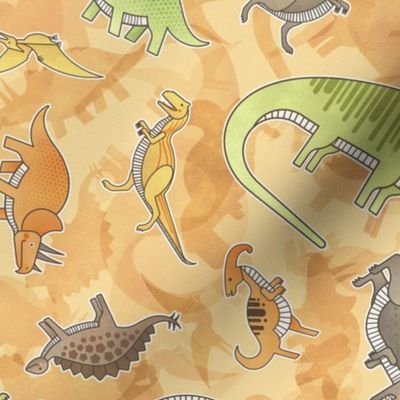 Ditsy Dinos Medium Orange- Happy Dinosaurs Coordinate- Adventure- Orange- Green- Yellow- Brown- Home Decor- Wallpaper