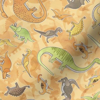 Ditsy Dinos Small Orange- Happy Dinosaurs Coordinate- Adventure- Orange- Green- Yellow- Brown- Home Decor- Dino Nursery Wallpaper- Dinosaur Wallpaper- Paleontology