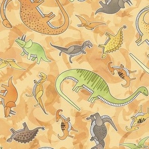 Ditsy Dinos Small Orange- Happy Dinosaurs Coordinate- Adventure- Orange- Green- Yellow- Brown- Home Decor- Dino Nursery Wallpaper- Dinosaur Wallpaper- Paleontology