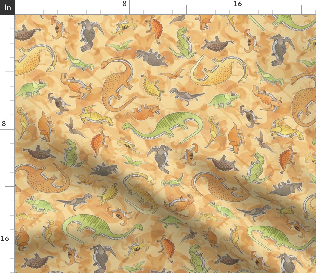 Ditsy Dinos Small Orange- Happy Dinosaurs Coordinate- Adventure- Orange- Green- Yellow- Brown- Home Decor- Dino Nursery Wallpaper- Dinosaur Wallpaper- Paleontology