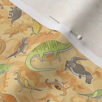 Ditsy Dinos Mini Orange- Happy Dinosaurs Coordinate- Adventure- Orange- Green- Yellow- Brown- Home Decor- Dino Nursery Wallpaper- Dinosaur Wallpaper- Paleontology