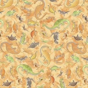 Ditsy Dinos Mini Orange- Happy Dinosaurs Coordinate- Adventure- Orange- Green- Yellow- Brown- Home Decor- Dino Nursery Wallpaper- Dinosaur Wallpaper- Paleontology