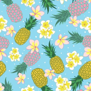 Tropic pineapples and plumeria flowers