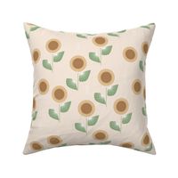 The Modern Sunflower garden botanical fall design with flowers and leaves green on beige  LARGE