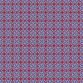 354 - Small scale Red, blue and grey stylized four leaf clover non directional - 100 Pattern Project -  small scale for crafts, quilts, kids apparel.