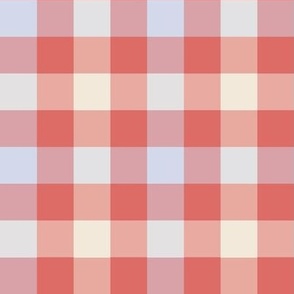 343 $ - Sunset Melon, Cream and Palest Blue Gingham Check non directional - Classic and Timeless - 100 Pattern Project - large scale for wallpaper, home decor and soft furnishings